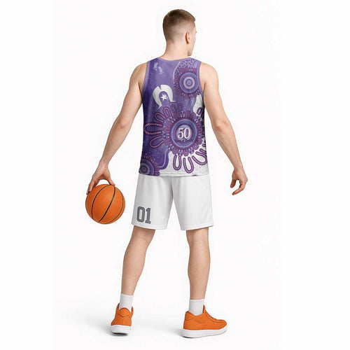 NAIDOC Week 2026 Basketball Jersey 50 Years Deadly Dhari Purple Aboriginal Art