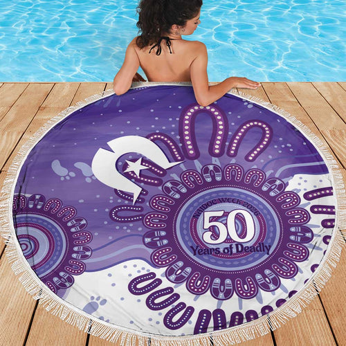 NAIDOC Week 2026 Beach Blanket 50 Years Deadly Dhari Purple Aboriginal Art