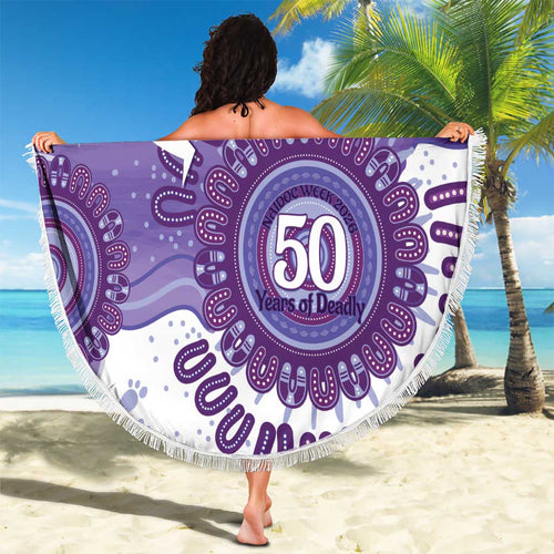 NAIDOC Week 2026 Beach Blanket 50 Years Deadly Dhari Purple Aboriginal Art