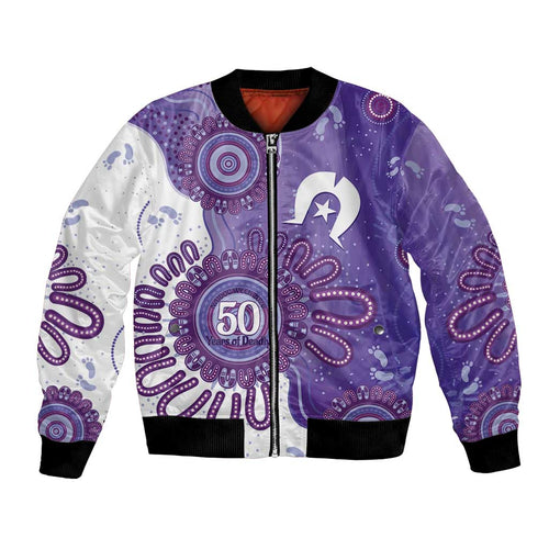 NAIDOC Week 2026 Bomber Jacket 50 Years Deadly Dhari Purple Aboriginal Art