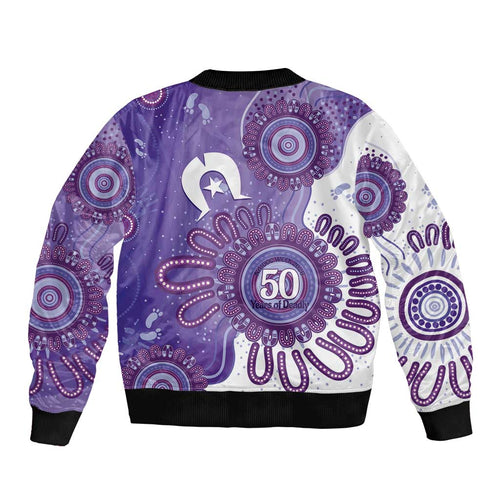 NAIDOC Week 2026 Bomber Jacket 50 Years Deadly Dhari Purple Aboriginal Art