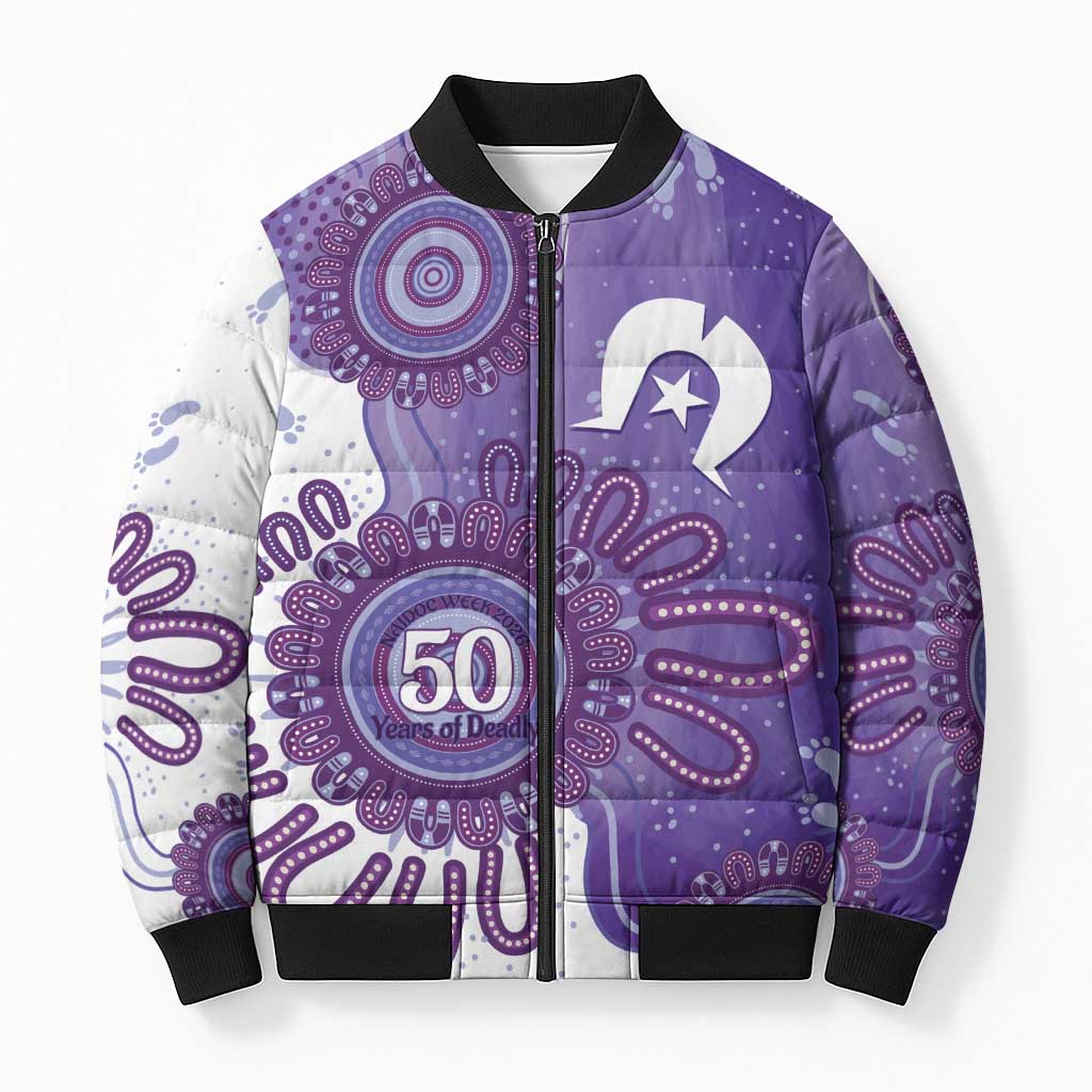 NAIDOC Week 2026 Bomber Puffer Jacket 50 Years Deadly Dhari Purple Aboriginal Art