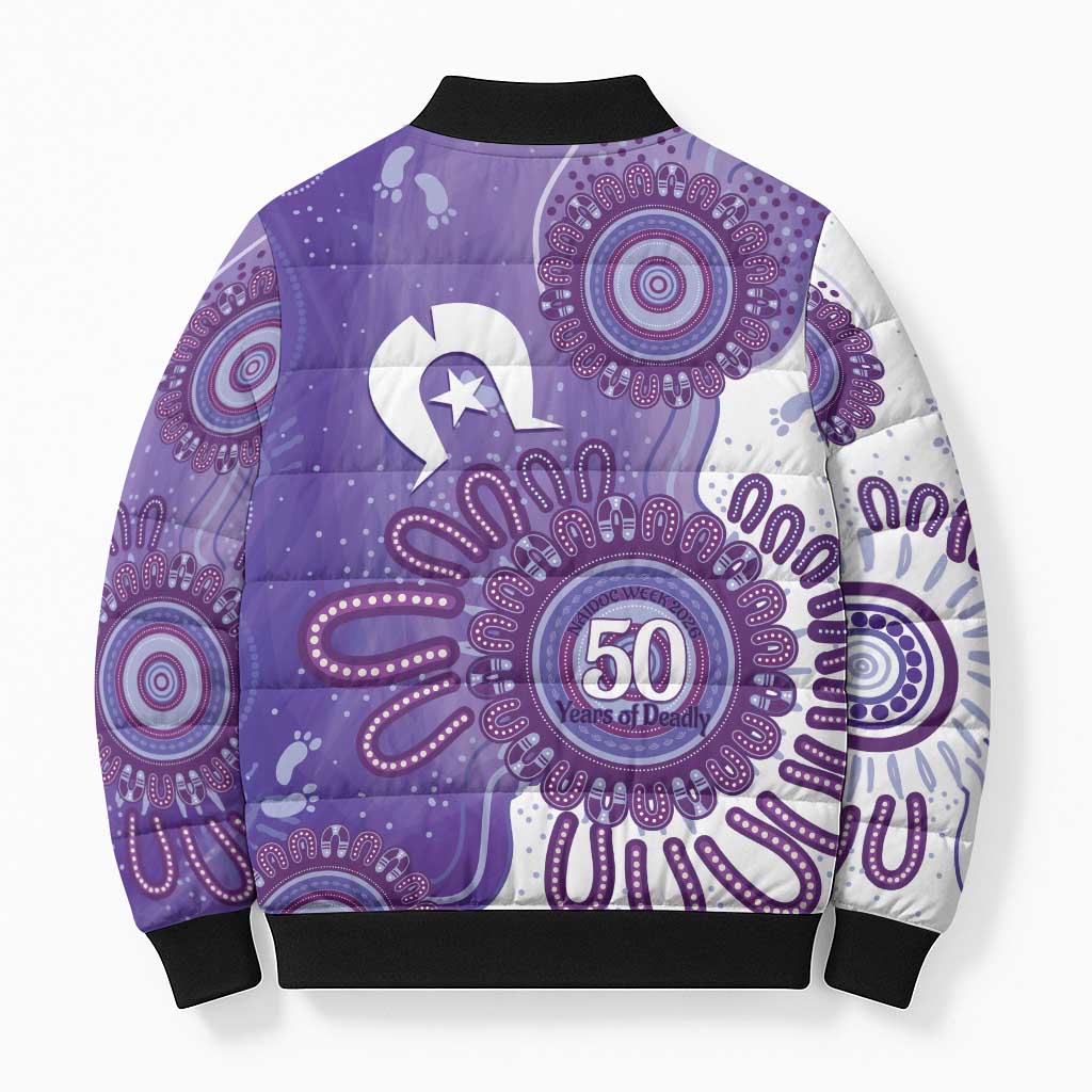 NAIDOC Week 2026 Bomber Puffer Jacket 50 Years Deadly Dhari Purple Aboriginal Art