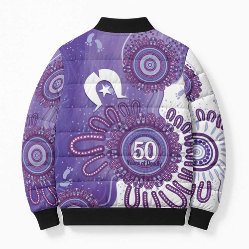 NAIDOC Week 2026 Bomber Puffer Jacket 50 Years Deadly Dhari Purple Aboriginal Art