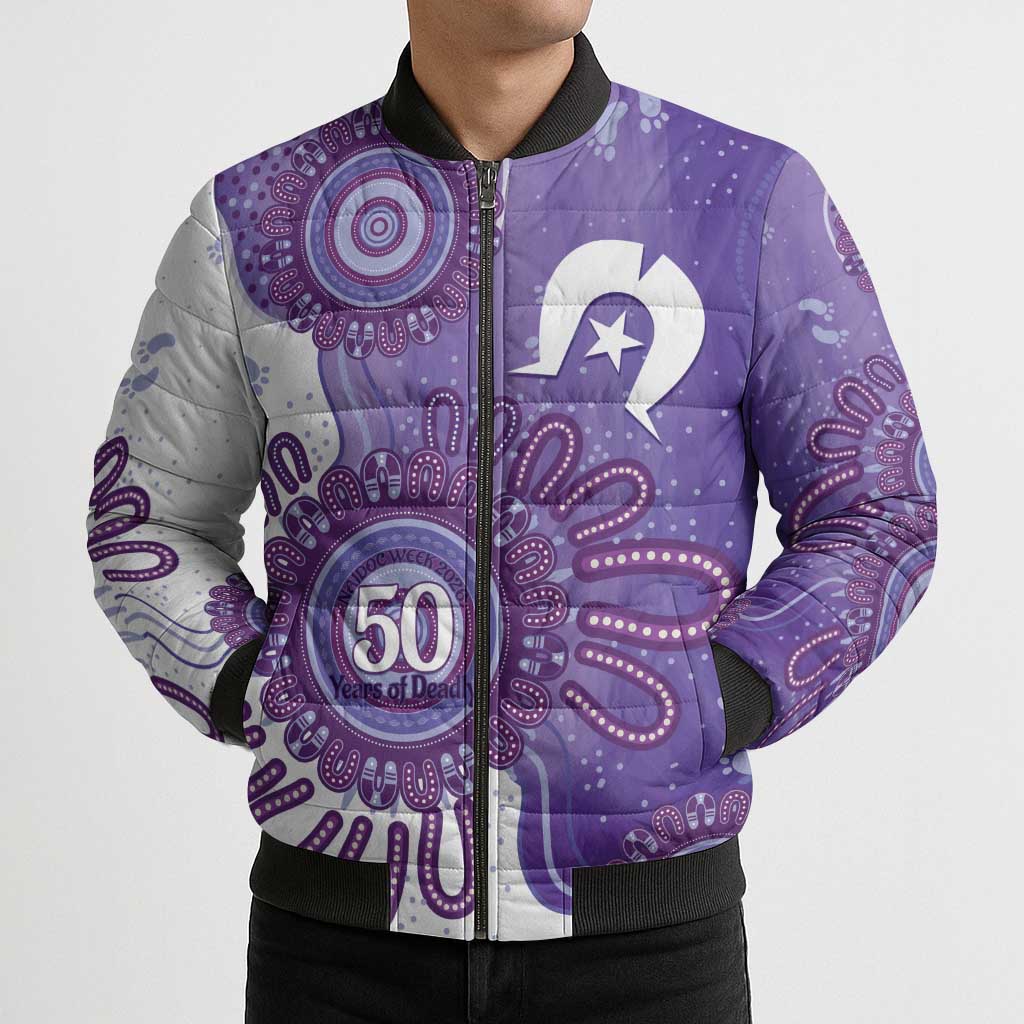 NAIDOC Week 2026 Bomber Puffer Jacket 50 Years Deadly Dhari Purple Aboriginal Art