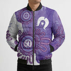 NAIDOC Week 2026 Bomber Puffer Jacket 50 Years Deadly Dhari Purple Aboriginal Art