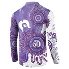 NAIDOC Week 2026 Button Sweatshirt 50 Years Deadly Dhari Purple Aboriginal Art