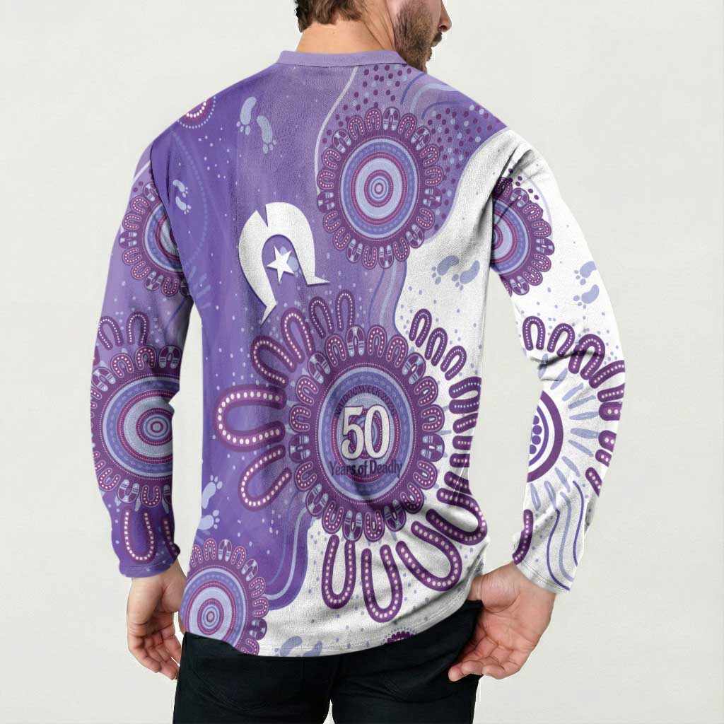NAIDOC Week 2026 Button Sweatshirt 50 Years Deadly Dhari Purple Aboriginal Art