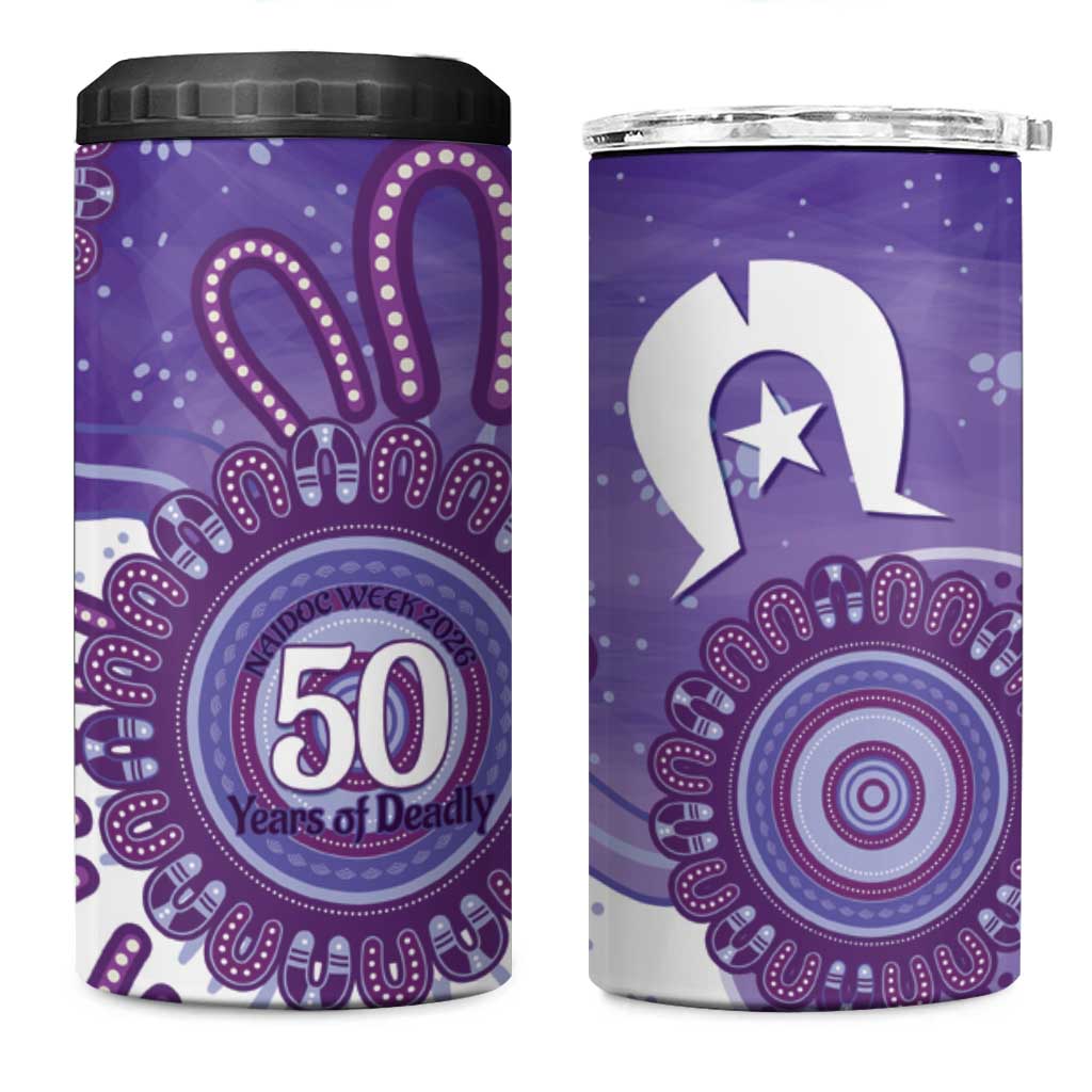 NAIDOC Week 2026 4 in 1 Can Cooler Tumbler 50 Years Deadly Dhari Purple Aboriginal Art