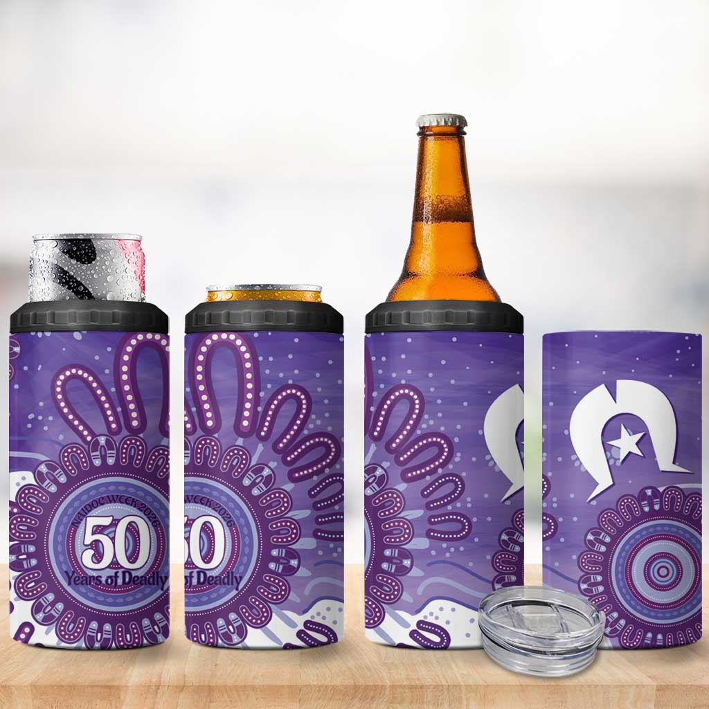 NAIDOC Week 2026 4 in 1 Can Cooler Tumbler 50 Years Deadly Dhari Purple Aboriginal Art