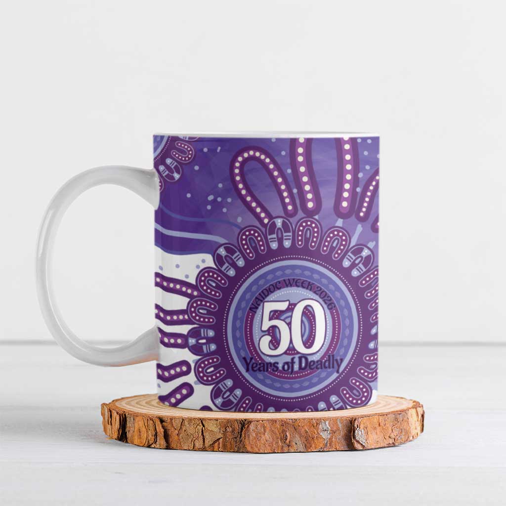 NAIDOC Week 2026 Ceramic Mug 50 Years Deadly Dhari Purple Aboriginal Art