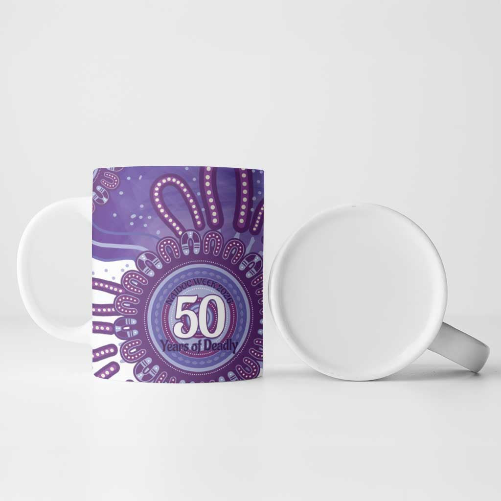 NAIDOC Week 2026 Ceramic Mug 50 Years Deadly Dhari Purple Aboriginal Art