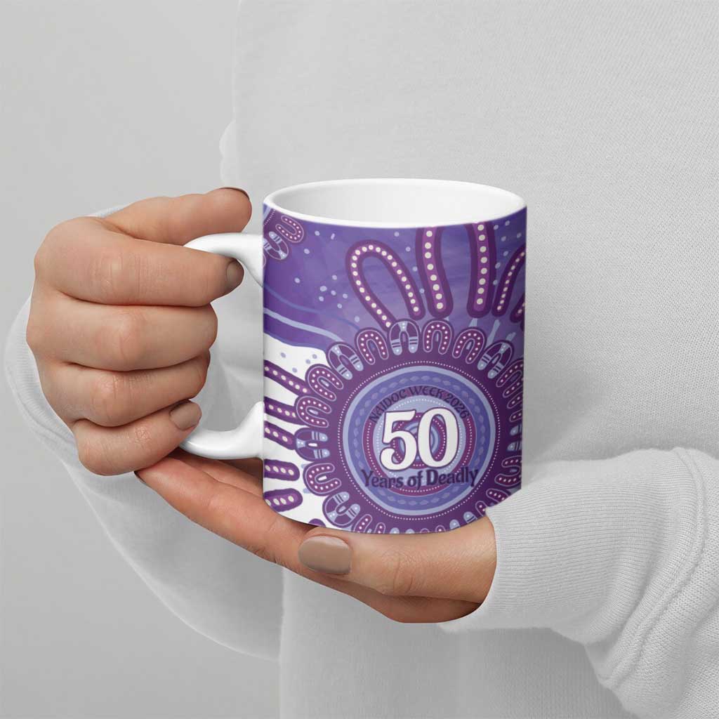 NAIDOC Week 2026 Ceramic Mug 50 Years Deadly Dhari Purple Aboriginal Art