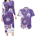 NAIDOC Week 2026 Couples Matching Long Sleeve Bodycon Dress and Hawaiian Shirt 50 Years Deadly Dhari Purple Aboriginal Art