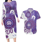 NAIDOC Week 2026 Couples Matching Long Sleeve Bodycon Dress and Hawaiian Shirt 50 Years Deadly Dhari Purple Aboriginal Art