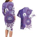 NAIDOC Week 2026 Couples Matching Long Sleeve Bodycon Dress and Hawaiian Shirt 50 Years Deadly Dhari Purple Aboriginal Art
