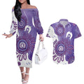 NAIDOC Week 2026 Couples Matching Off The Shoulder Long Sleeve Dress and Hawaiian Shirt 50 Years Deadly Dhari Purple Aboriginal Art