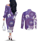 NAIDOC Week 2026 Couples Matching Off The Shoulder Long Sleeve Dress and Long Sleeve Button Shirt 50 Years Deadly Dhari Purple Aboriginal Art