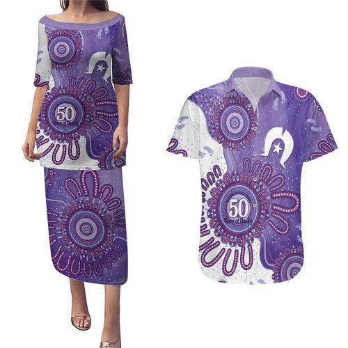 NAIDOC Week 2026 Couples Matching Puletasi and Hawaiian Shirt 50 Years Deadly Dhari Purple Aboriginal Art