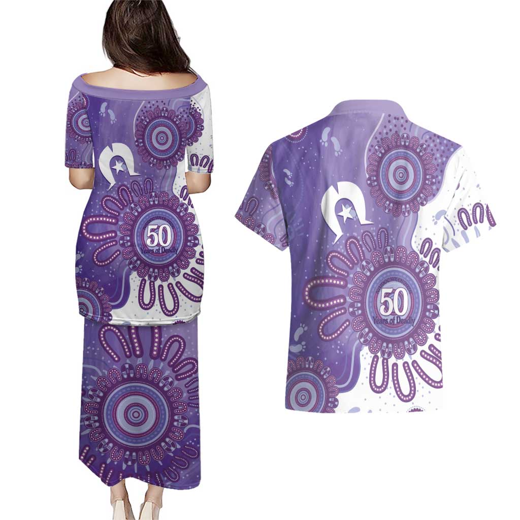 NAIDOC Week 2026 Couples Matching Puletasi and Hawaiian Shirt 50 Years Deadly Dhari Purple Aboriginal Art