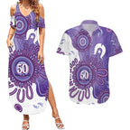 NAIDOC Week 2026 Couples Matching Summer Maxi Dress and Hawaiian Shirt 50 Years Deadly Dhari Purple Aboriginal Art