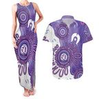 NAIDOC Week 2026 Couples Matching Tank Maxi Dress and Hawaiian Shirt 50 Years Deadly Dhari Purple Aboriginal Art