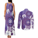 NAIDOC Week 2026 Couples Matching Tank Maxi Dress and Long Sleeve Button Shirt 50 Years Deadly Dhari Purple Aboriginal Art