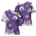 NAIDOC Week 2026 Cross Shoulder Shirt 50 Years Deadly Dhari Purple Aboriginal Art