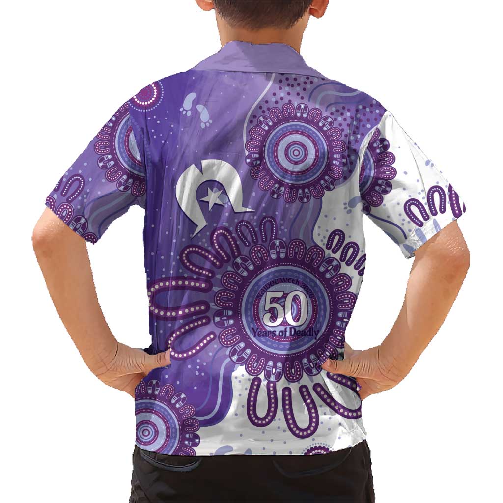 NAIDOC Week 2026 Family Matching Long Sleeve Bodycon Dress and Hawaiian Shirt 50 Years Deadly Dhari Purple Aboriginal Art