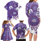 NAIDOC Week 2026 Family Matching Long Sleeve Bodycon Dress and Hawaiian Shirt 50 Years Deadly Dhari Purple Aboriginal Art