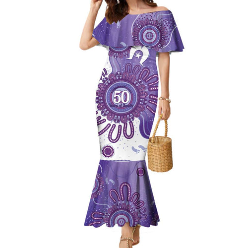 NAIDOC Week 2026 Family Matching Mermaid Dress and Hawaiian Shirt 50 Years Deadly Dhari Purple Aboriginal Art
