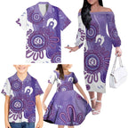 NAIDOC Week 2026 Family Matching Off The Shoulder Long Sleeve Dress and Hawaiian Shirt 50 Years Deadly Dhari Purple Aboriginal Art