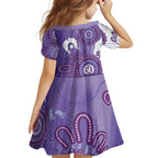 NAIDOC Week 2026 Family Matching Off The Shoulder Long Sleeve Dress and Hawaiian Shirt 50 Years Deadly Dhari Purple Aboriginal Art