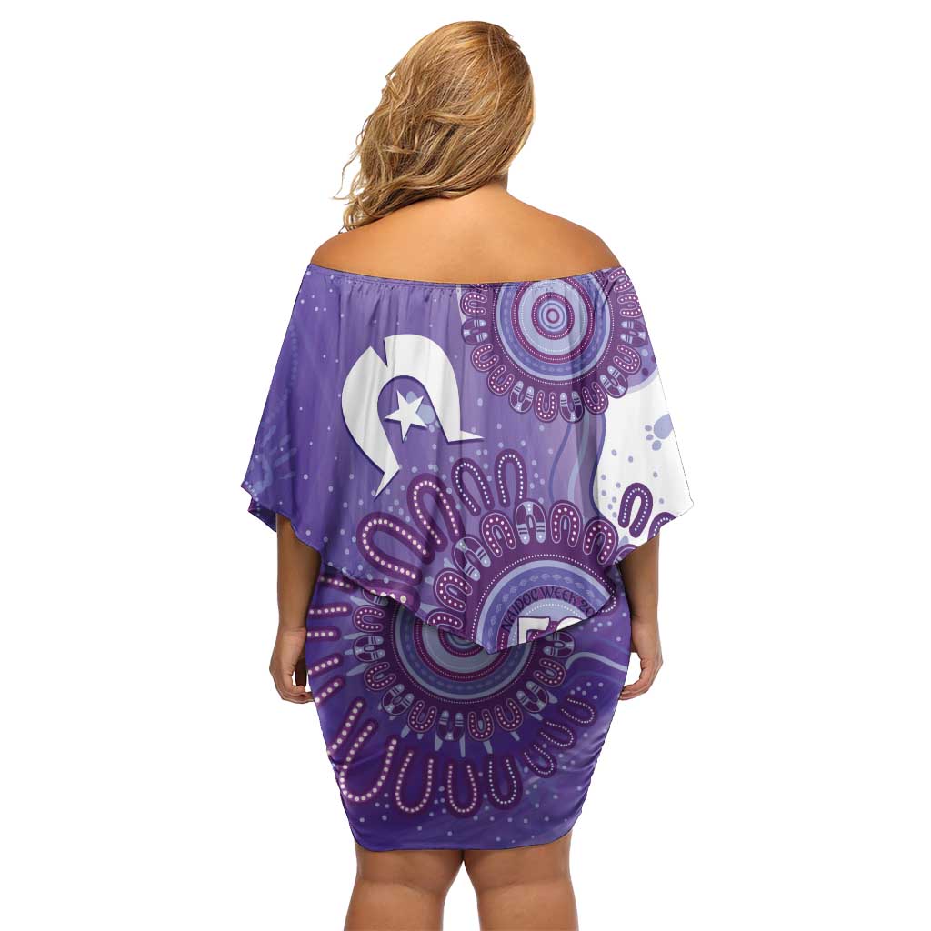 NAIDOC Week 2026 Family Matching Off Shoulder Short Dress and Hawaiian Shirt 50 Years Deadly Dhari Purple Aboriginal Art