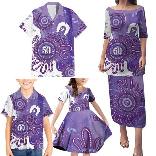 NAIDOC Week 2026 Family Matching Puletasi and Hawaiian Shirt 50 Years Deadly Dhari Purple Aboriginal Art