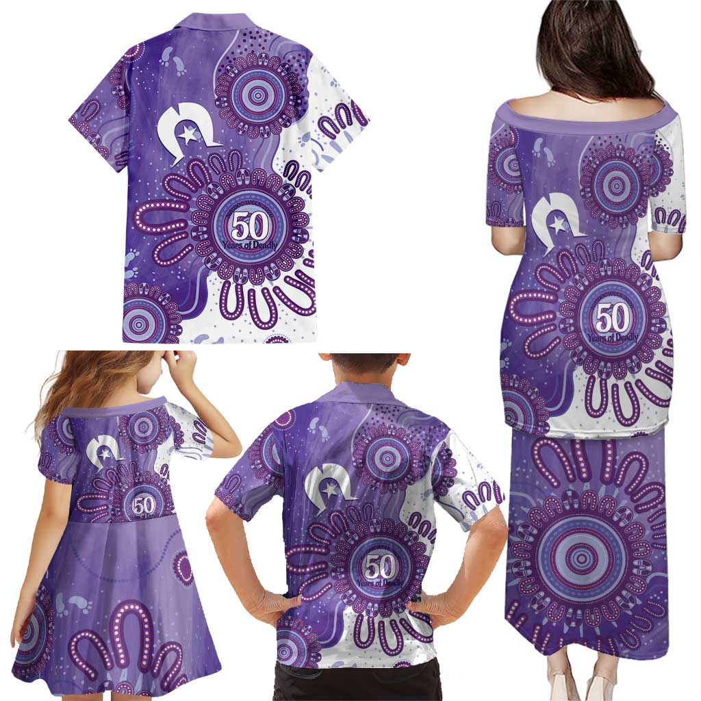 NAIDOC Week 2026 Family Matching Puletasi and Hawaiian Shirt 50 Years Deadly Dhari Purple Aboriginal Art