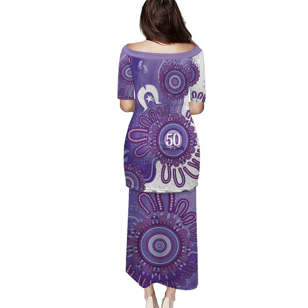 NAIDOC Week 2026 Family Matching Puletasi and Hawaiian Shirt 50 Years Deadly Dhari Purple Aboriginal Art
