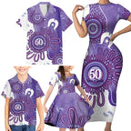 NAIDOC Week 2026 Family Matching Short Sleeve Bodycon Dress and Hawaiian Shirt 50 Years Deadly Dhari Purple Aboriginal Art