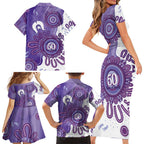 NAIDOC Week 2026 Family Matching Short Sleeve Bodycon Dress and Hawaiian Shirt 50 Years Deadly Dhari Purple Aboriginal Art