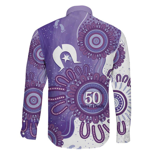 NAIDOC Week 2026 Family Matching Short Sleeve Bodycon Dress and Hawaiian Shirt 50 Years Deadly Dhari Purple Aboriginal Art