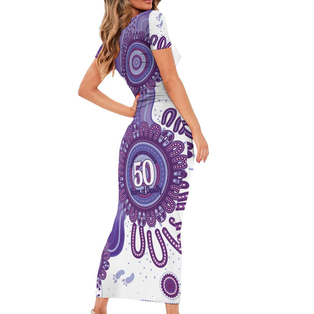NAIDOC Week 2026 Family Matching Short Sleeve Bodycon Dress and Hawaiian Shirt 50 Years Deadly Dhari Purple Aboriginal Art