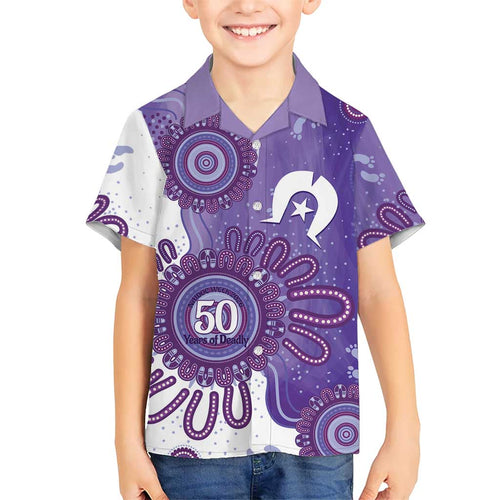 NAIDOC Week 2026 Family Matching Short Sleeve Bodycon Dress and Hawaiian Shirt 50 Years Deadly Dhari Purple Aboriginal Art