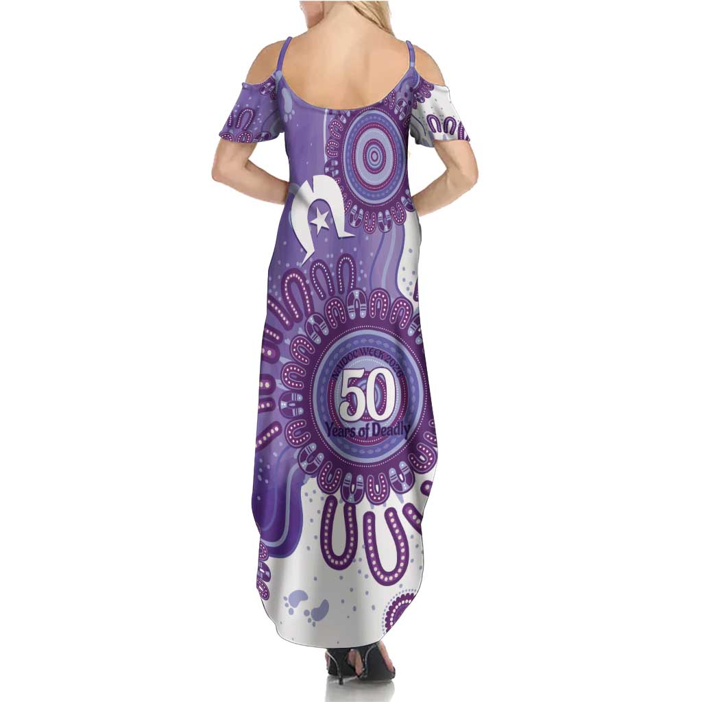 NAIDOC Week 2026 Family Matching Summer Maxi Dress and Hawaiian Shirt 50 Years Deadly Dhari Purple Aboriginal Art