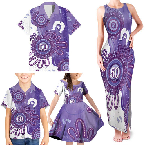 NAIDOC Week 2026 Family Matching Tank Maxi Dress and Hawaiian Shirt 50 Years Deadly Dhari Purple Aboriginal Art