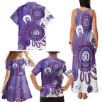NAIDOC Week 2026 Family Matching Tank Maxi Dress and Hawaiian Shirt 50 Years Deadly Dhari Purple Aboriginal Art