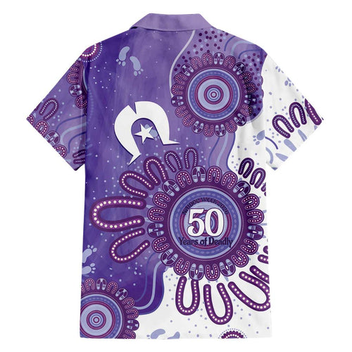 NAIDOC Week 2026 Family Matching Tank Maxi Dress and Hawaiian Shirt 50 Years Deadly Dhari Purple Aboriginal Art
