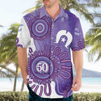 NAIDOC Week 2026 Hawaiian Shirt 50 Years Deadly Dhari Purple Aboriginal Art
