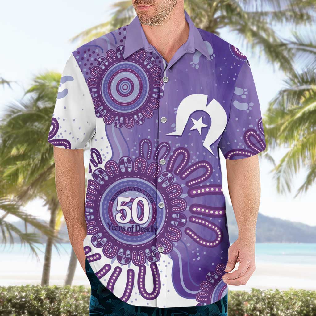NAIDOC Week 2026 Hawaiian Shirt 50 Years Deadly Dhari Purple Aboriginal Art