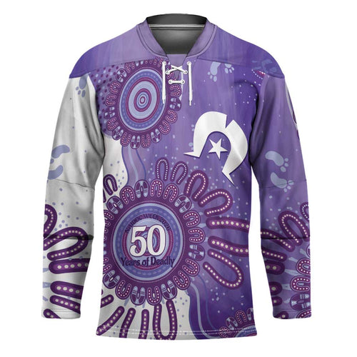 NAIDOC Week 2026 Hockey Jersey 50 Years Deadly Dhari Purple Aboriginal Art