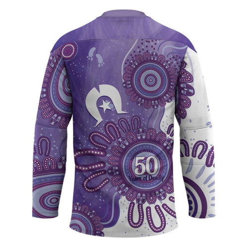 NAIDOC Week 2026 Hockey Jersey 50 Years Deadly Dhari Purple Aboriginal Art